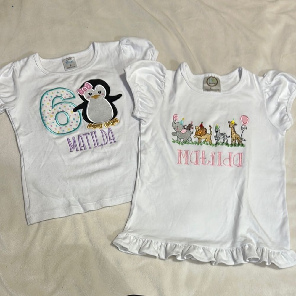 Custom Matilda embroidered 6th bday T-Shirts EUC